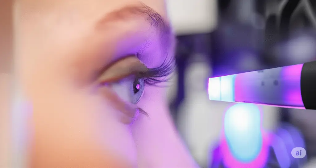 Close up of an eye looking into a light