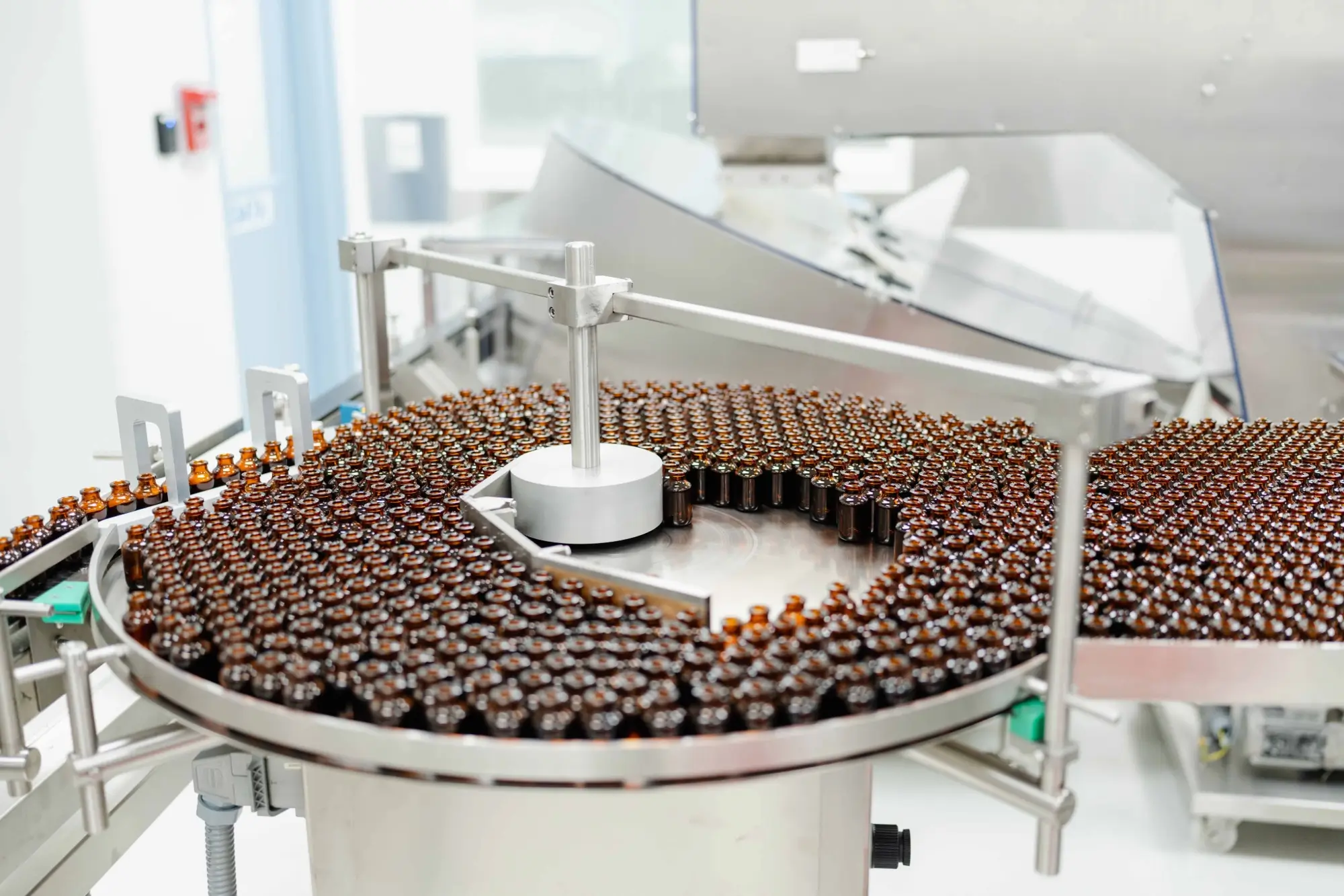 Brown bottles at a manufacturing facility
