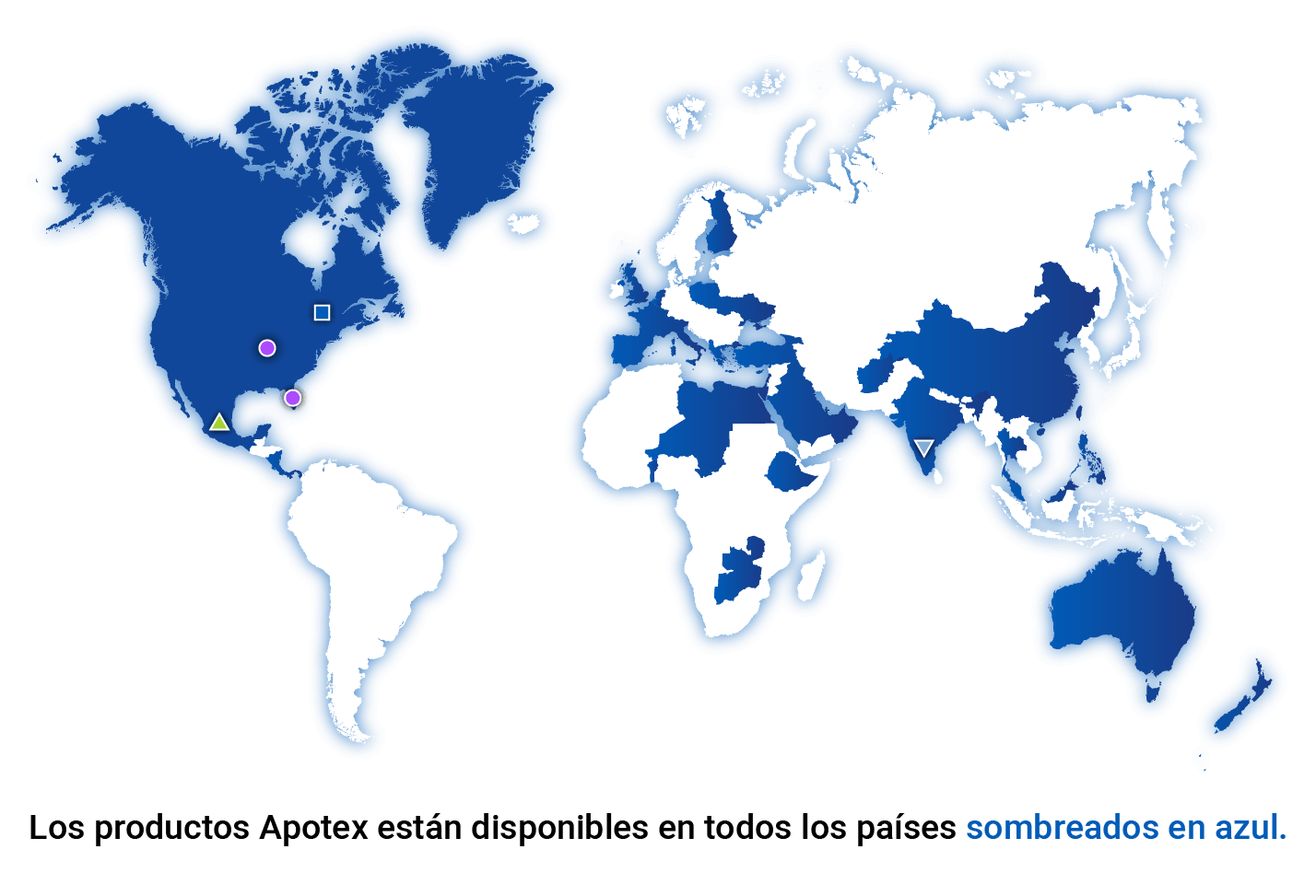 Mapa del mundo - Los productos de Apotex estan disponibles en todos los paises sombreados en azul